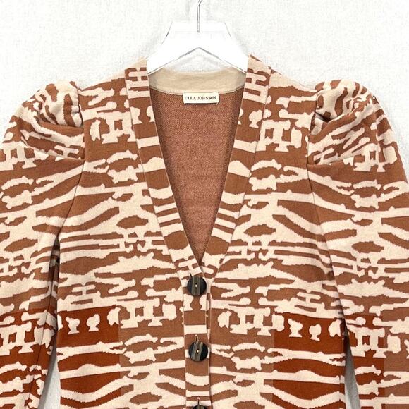ULLA JOHNSON Rhea Cardigan Sweater Womens XS Puff Sleeve Wool Jacquard Button - Picture 6 of 16